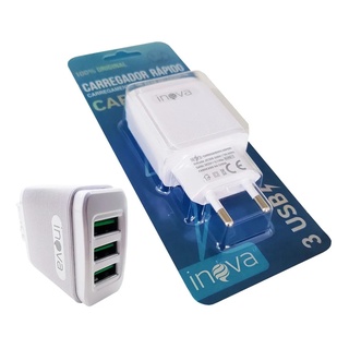 10pcs Fonte Carregador Rápido 3 Entradas Usb Inova 5.1a Original