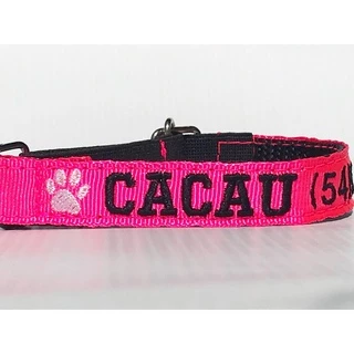 Coleira identificação 15mm cachorro e gato bordada pequeno (20cm á 29cm)