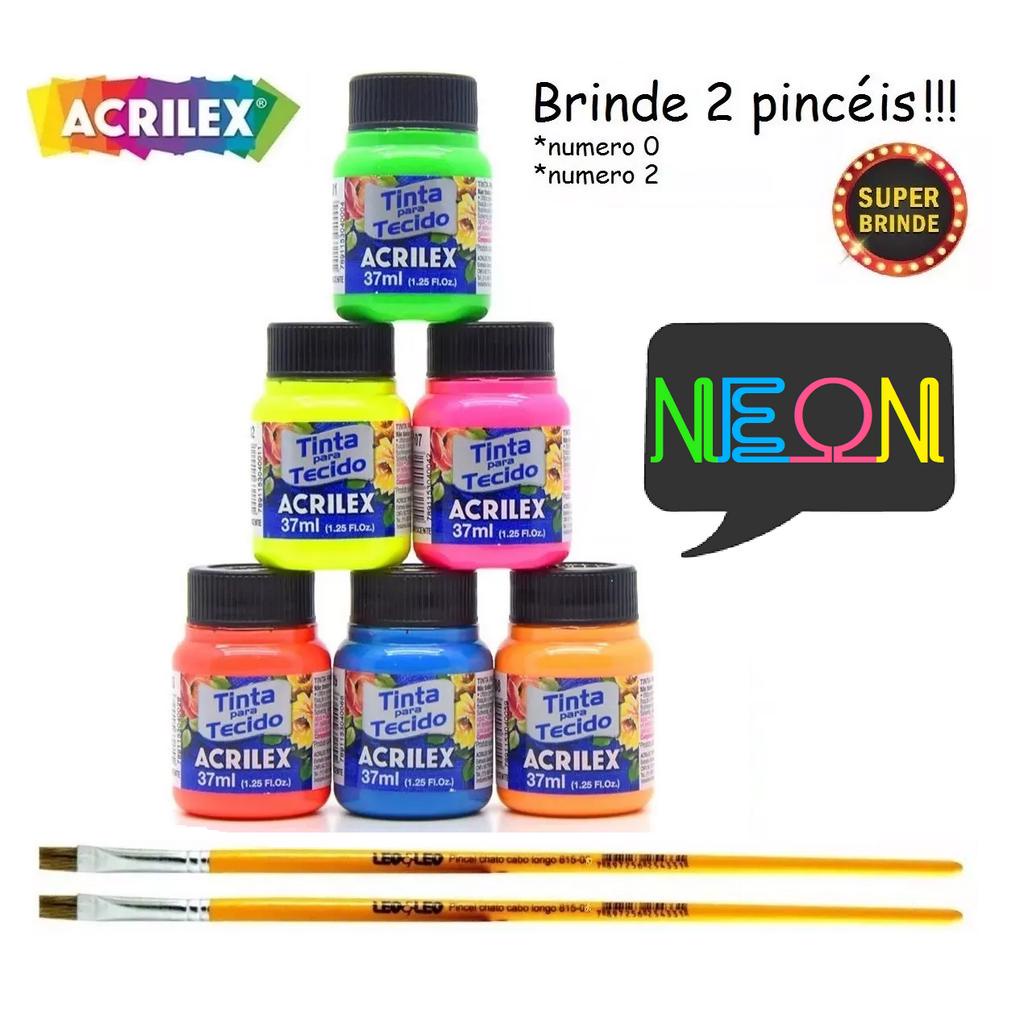 Tinta Para Tecido Fluorescente 37ml Acrilex Kit C/ 3 Cores | Shopee Brasil
