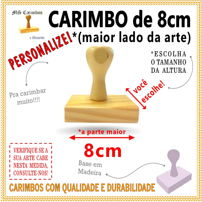 Kit carimbo Personalizado de 8cm com Carimbeira e Tinta