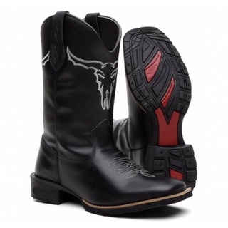 Bota Botina Texana Country Masculina Cara do Boi Desenhada