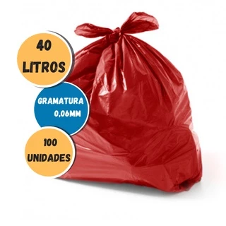 Saco De Lixo Vermelho 40 Litros c/100 Unidades