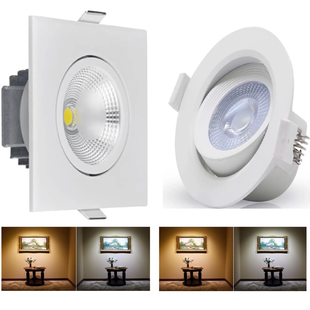 6 Mini Spot LED Embutir Quadrado 3W Bivolt Luz Branca Quente/3000k