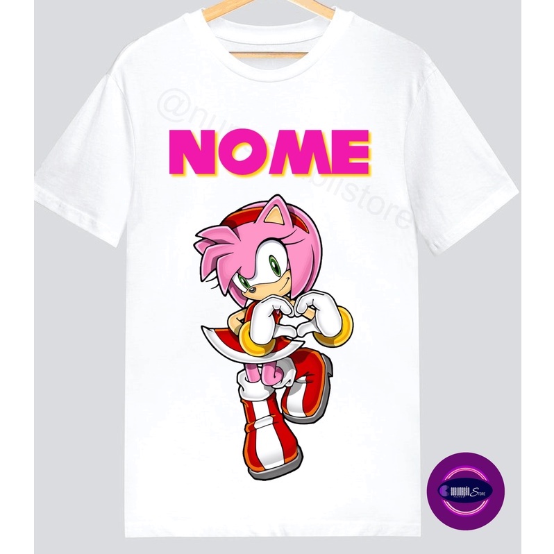 Camiseta Infantil Sonic com nome - Amy - Qualquer personagem