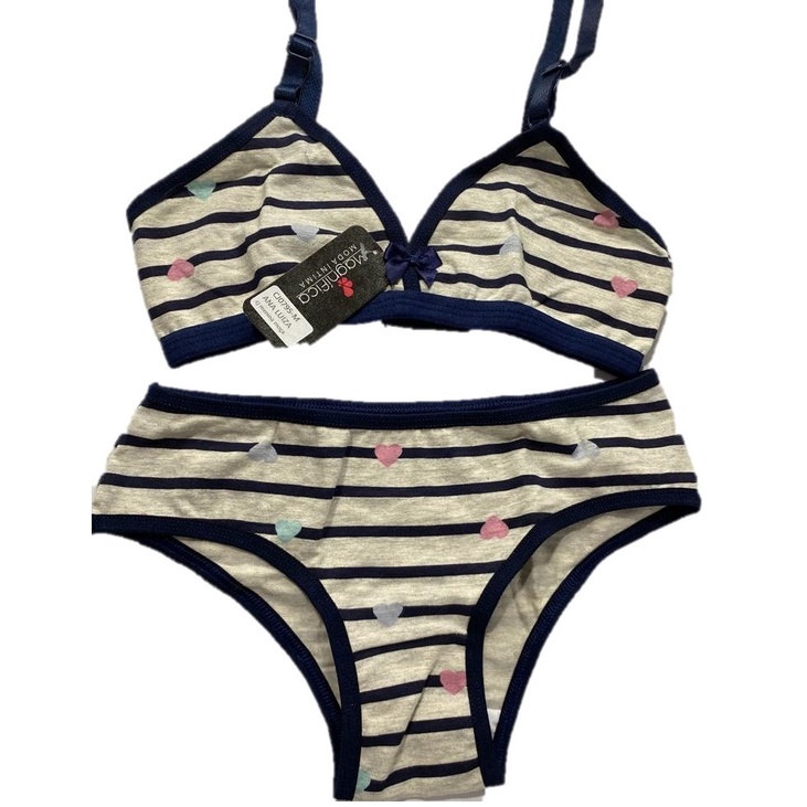 Kit 2 Conjuntos Menina Moça Algodão Calcinha E Sutiã Lingerie Juvenil ...