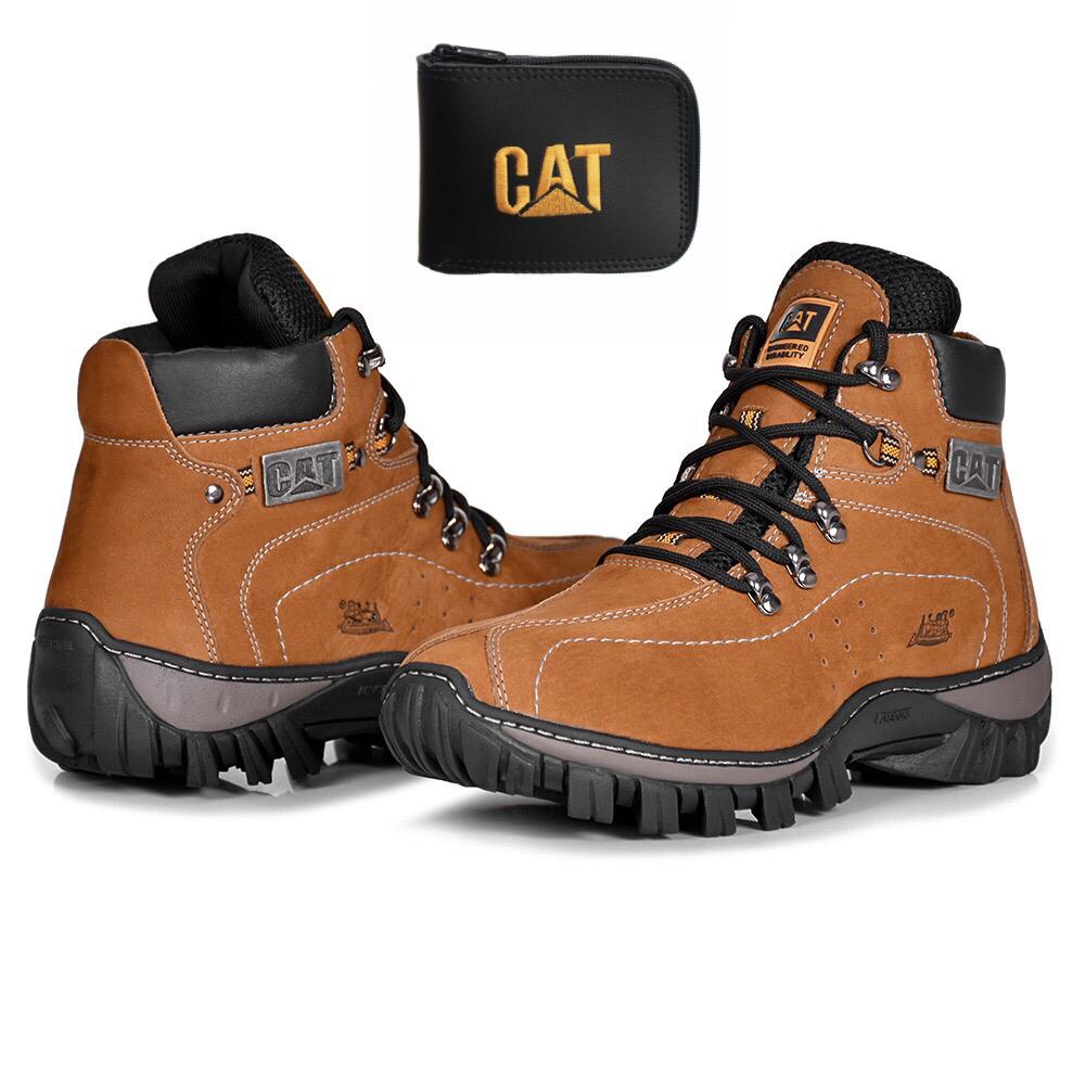 Bota Caterpillar Original Masculina palmilha a Gel Couro Marrom Impermeável  Confortável impermeável.