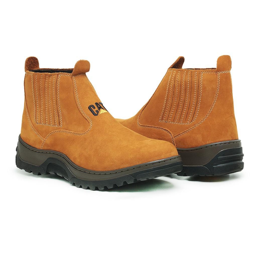 Bota botina caterpillar masculina em couro legitimo resistente para trabalho