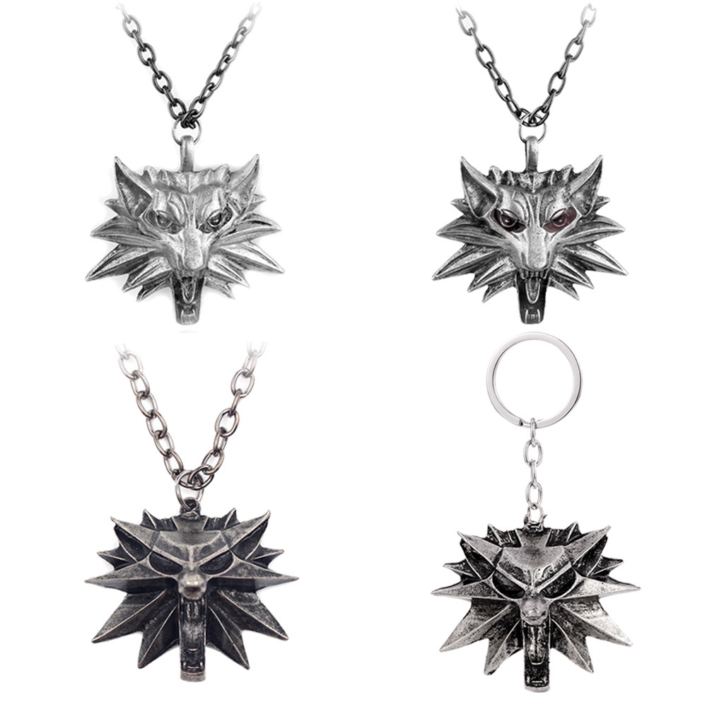 Witcher 3 Witcher3 Hunter Wolf Head Necklace Homens Colar Pingente ...