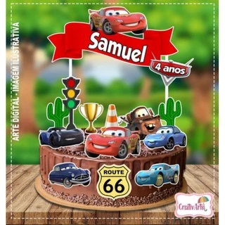 Topo De Bolo Topper Decoração De Bolo Carros Personalizado + Nome e Idade