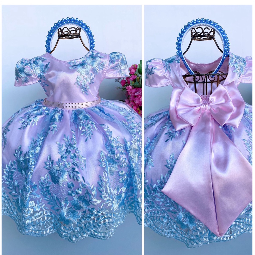 Vestido Infantil Vermelho Realeza Renda Princesa Luxo Festa - Rosa