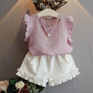 MyBaby Summer Baby Girls Pearl Sleeveless Chiffon Vest Tops + Fatos De Banho