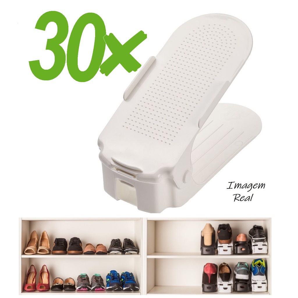 Kit 30 Organizadores de sapato, saltos e tênis com regulagem de altura - Branco