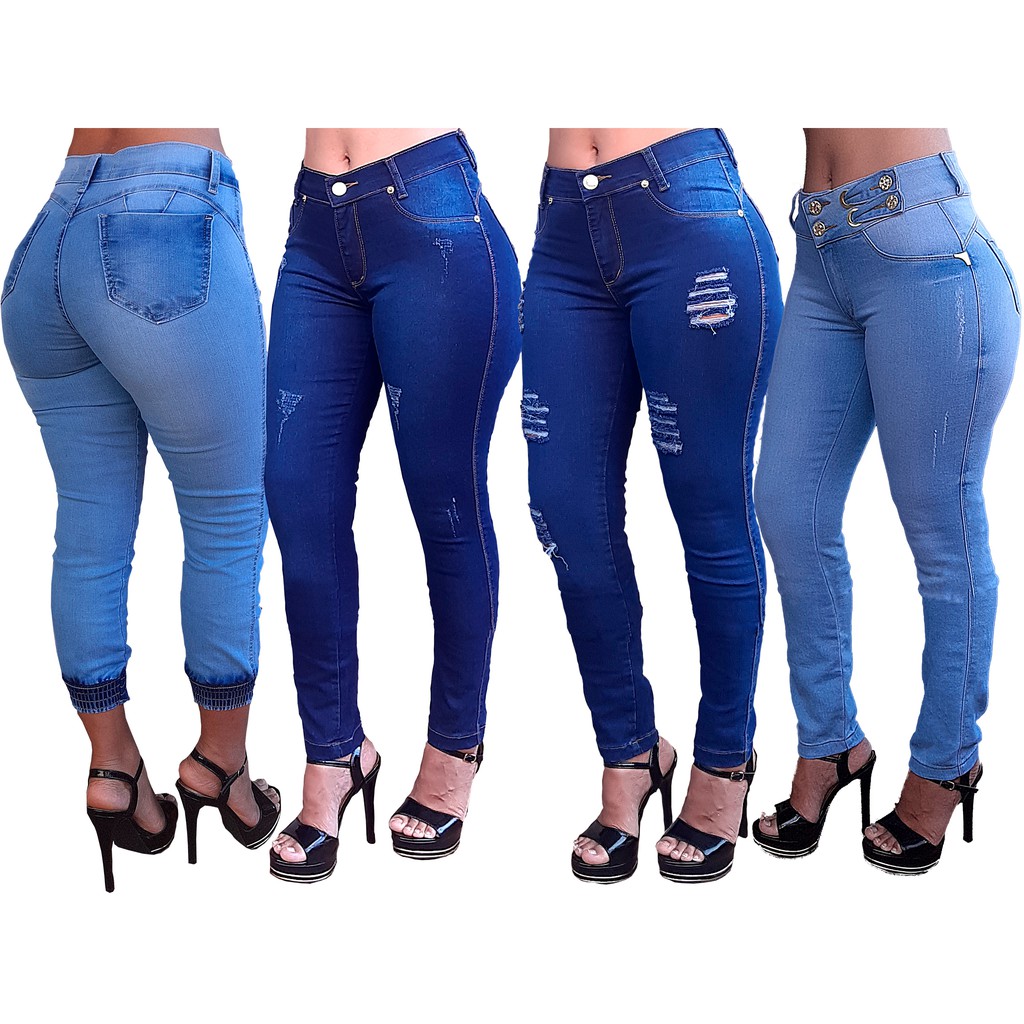 Calças Jeans Feminina Cintura alta com lycra Empina Bumbum