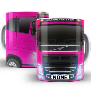 Caneca Personalizada Caminhão Volvo Fh Globetrotter com nome na placa