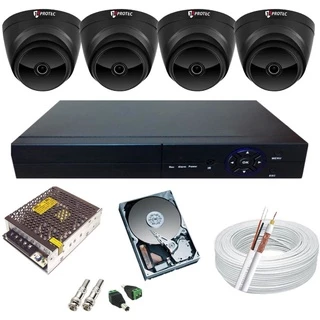 Kit 4 Câmeras Dome Interna Infravermelho na Cor Preta Resolução 1080p + DVR 4 Canais P2p + APP