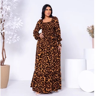 Vestido Longo Luxo Da Onca Manga Longa
