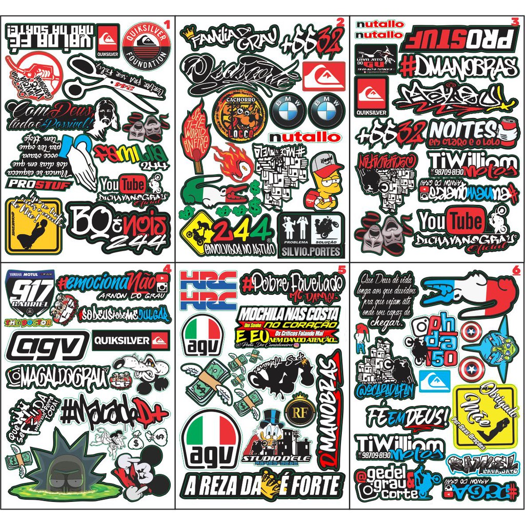 Cartela de Adesivos S12 para carro moto ou bike Sticker Notebook Bicicleta  Coelho Grau 244