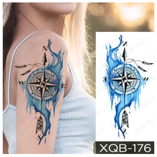 Tatuagem Temporária Feminina Flecha Bússola - Removível - 21x11cm - Pronta Entrega - XQB-176