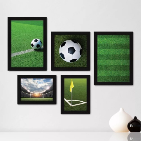 Quadro Mosaico 5 Peças Para Sala/Quarto Decoração Bolas de Futebol