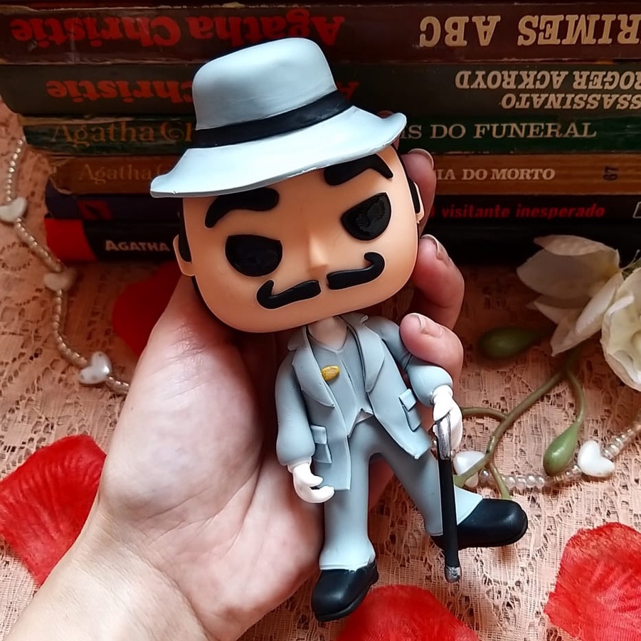 Funko Pop Artesanal Hercule Poirot (Agatha Christie) - Tipo Um - Filme, Livro, Livros, Box, Morte no Nilo, Assassinato no Expresso do Oriente, Presente