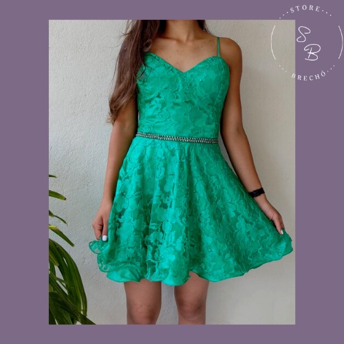 Vestido de store renda curto verde