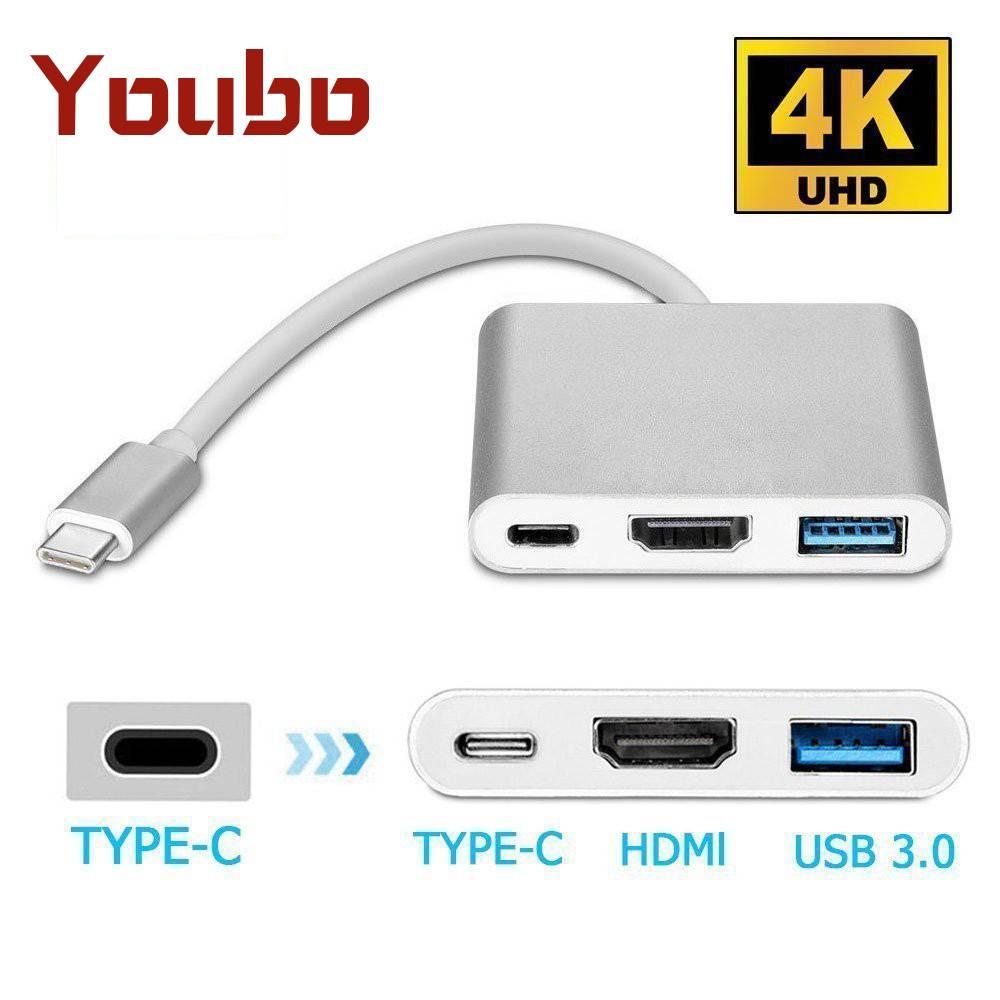 Adaptador / Conversor Hub Usb Youbo Tipo C Usb-C 3.1 Thunderbolt 3 Para Hdmi 4k Para Macbook Ipad Pro 202