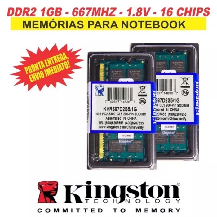 Memória Kingston Ddr2 1Gb 667 Mhz Notebook 16 Chips | Shopee Brasil