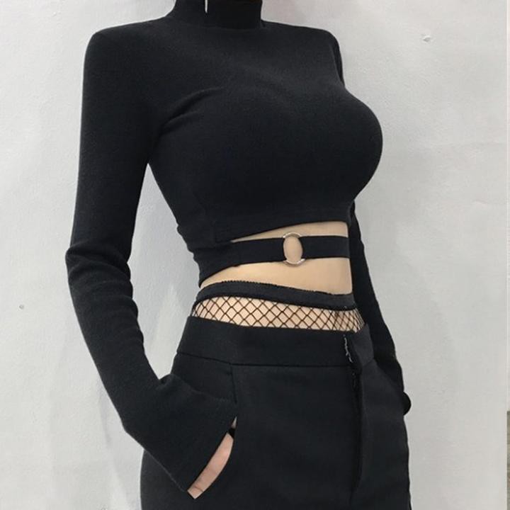 Blusa Cropped manga comprida moda alternativa gótica Witching Hour