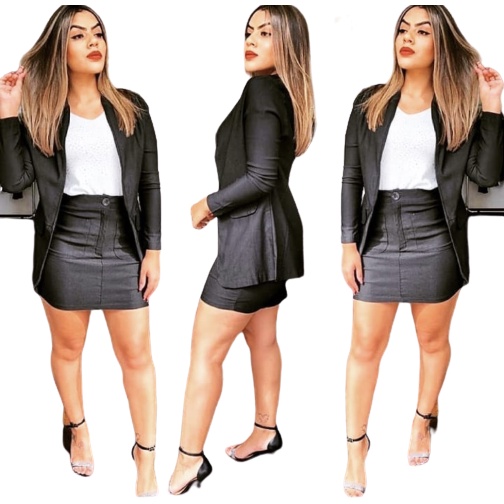 Conjunto Blazer E Saia Tecido Bengaline Shopee Brasil