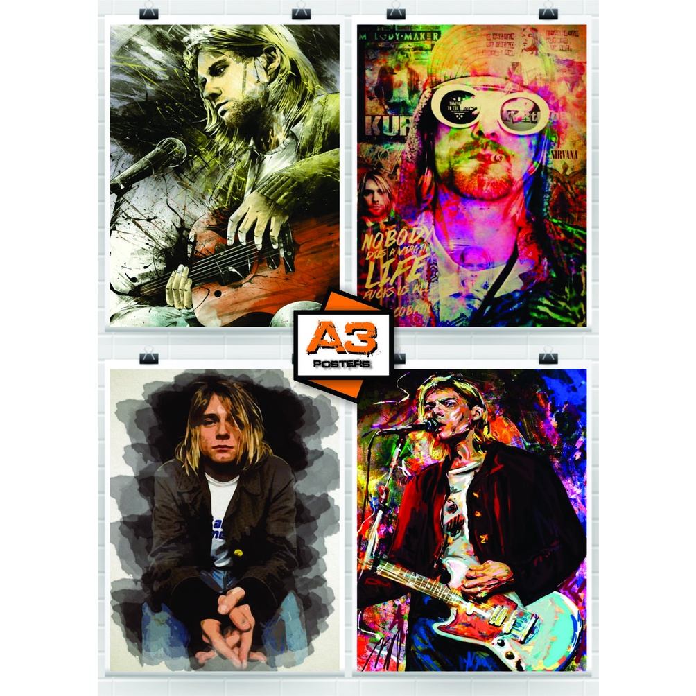 Kit 4 Poster Kurt Cobain Nirvana Decoração A4 (21cm x 30cm) | Shopee Brasil