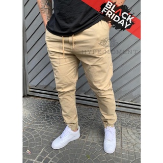 Calça Jogger com Fio Metalizado Bege