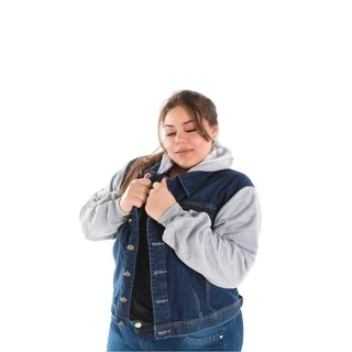 Jaqueta Jeans Moletom Plus Size com Touca Blusa de Frio
