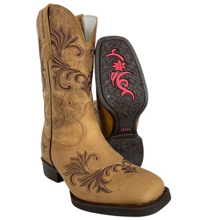 Bota Country Texana Feminina Original Texas Rodeo Marrom Clara | Ref.: TR314