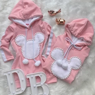 Vestido Feminino Inverno Mouse Tal Mãe Tal Filha Mãe e Filha Rosa