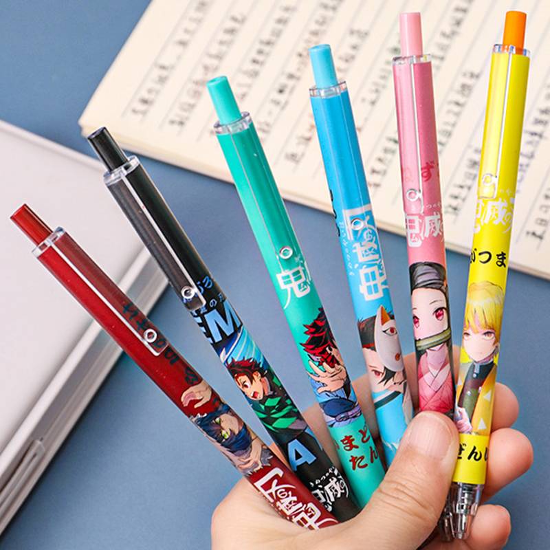 6Pcs Demon Slayer Kimetsu No Yaiba Caneta Gel Bonito Anime 0.5 Milímetros Balck Tinta Imprensa Escrita Material De Escritório Para Estudante Kochou Shinobu Rengou/Presente De Aniversário Das Crianças Do Dia/Ststary/pen