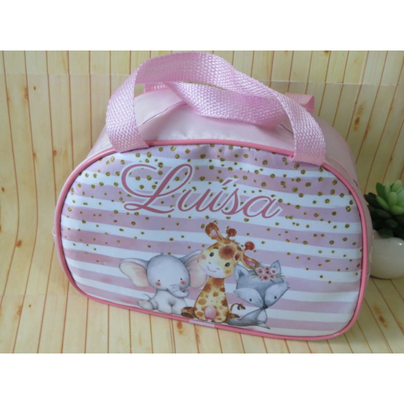 Bolsa infantil personalizada floresta aquarela bichinhos Mala bebê Bp011