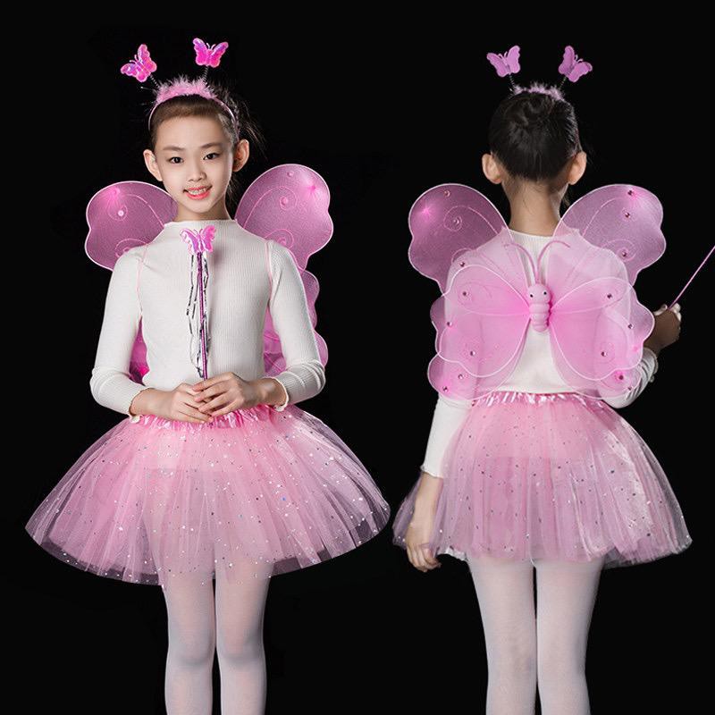 fada,Vestir roupas - Fantasia festa cosplay com asas varinha e tiara  conjunto roupas princesa para meninas Prachy