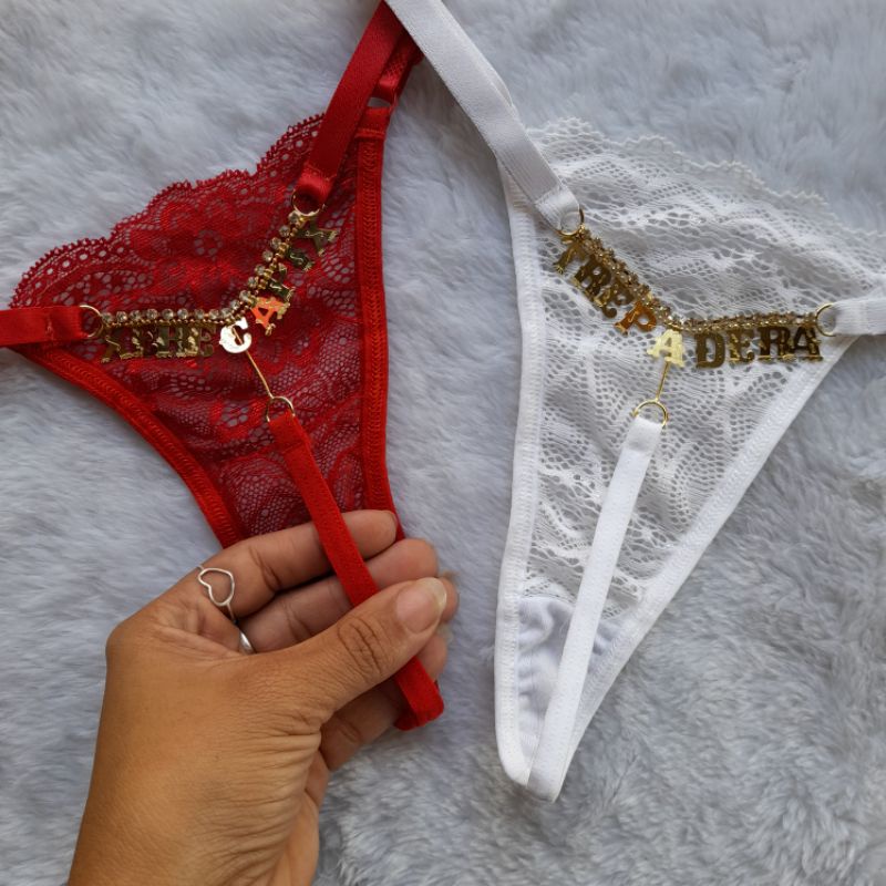 Calcinha sexy tanga feminina letra strass fio dental cintura baixa