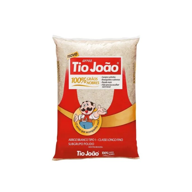 Fardo com Cinco Pacotes de Arroz Tio João 5 KG Total 25 quilos ...