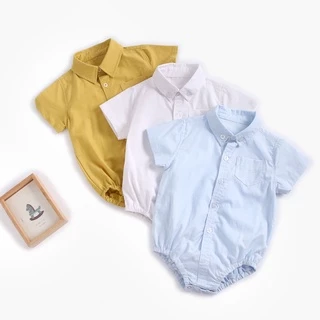 Verão De Algodão Do Bebê Meninos Bodysuits Cor Sólida Crianças Camisas Roupas Da Criança Roupas Casuais Novo Estilo
