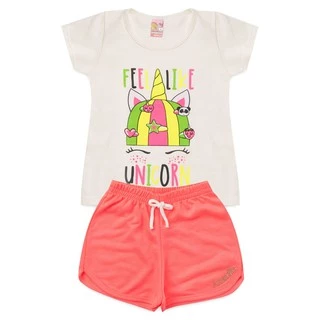 Conjunto Infantil Menina Roupa de Criança Feminina Short e Baby look Barato L33