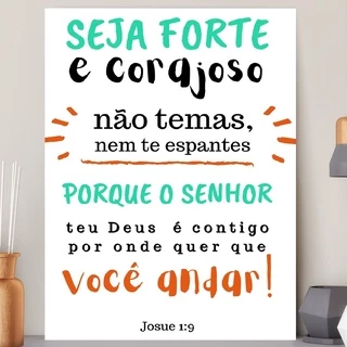 Quadro Seja Forte E Corajoso Evangélico Gospel Frase Bíblia MDF 6mm Com Bordas Infinitas