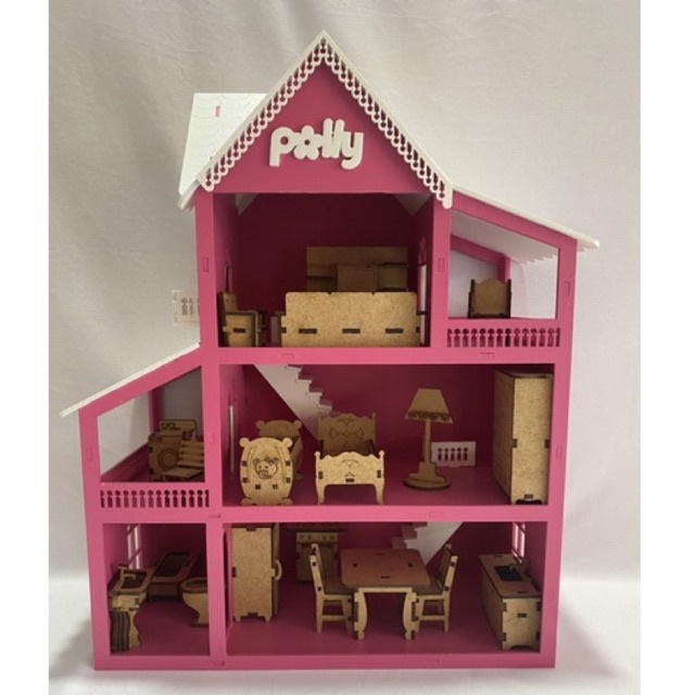 Casinha de Boneca Polly Pintada + 15 Mini Móveis Cru | Shopee Brasil