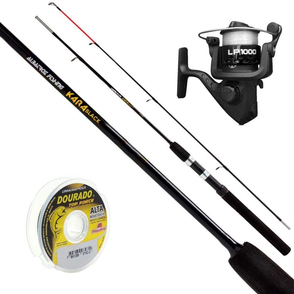 Kit Para Pesca Vara Kara Black 1,80M 2 Partes Com Molinete e Linha Pescaria