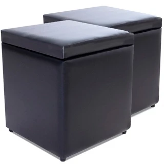 Kit com 2 Puff Baú Porta Objetos 40x40x45cm Preto Bf Colchões