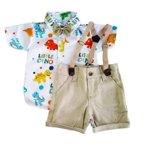 Dino Baby conjunto dinossauro kit Camisa, bermuda, suspensório e