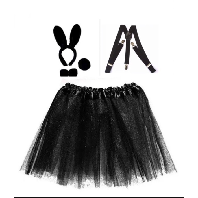 Kit Coelhinha - saia de tule rabinho gravata suspensório Fantasia Coelho Halloween Carnaval Cosplay