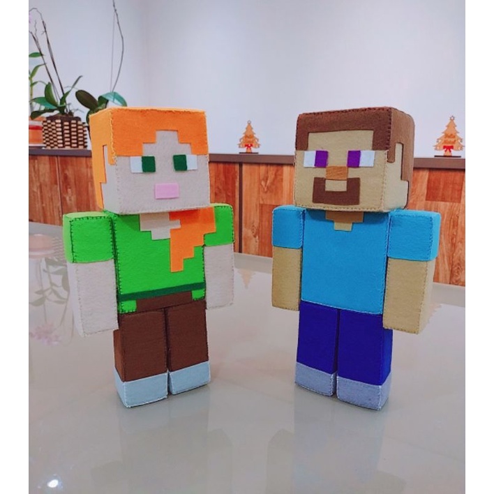 Kit 2 bonecos Minecraft de feltro (Steve e Alex)