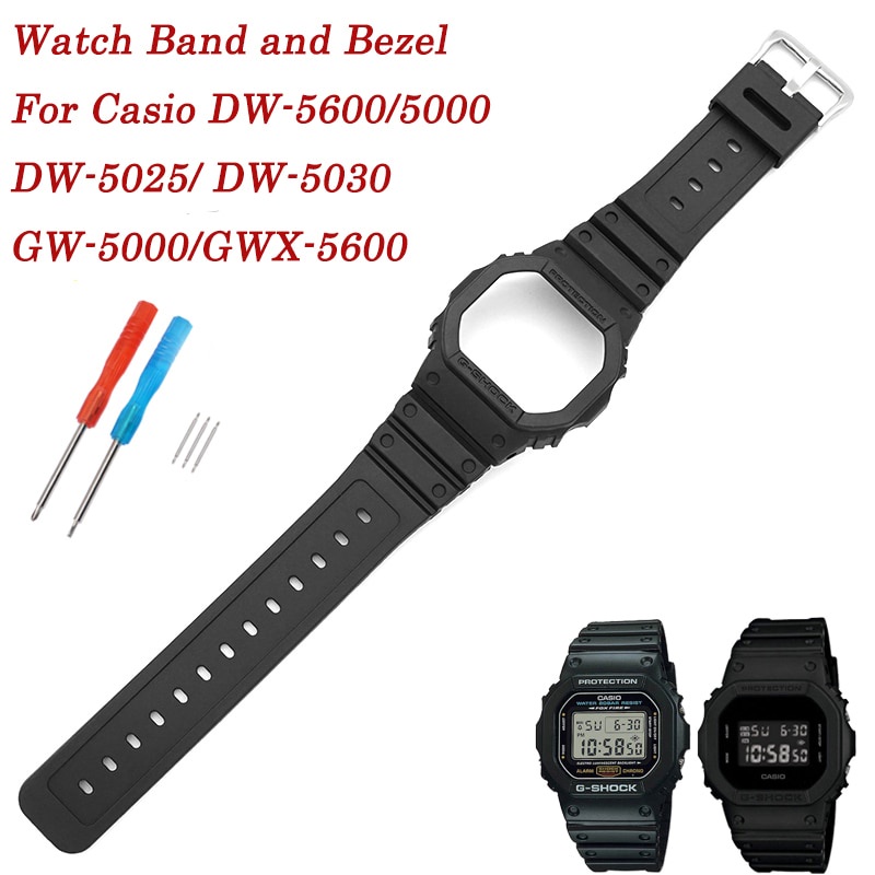 Casio Watch Strap with Bezel for G-SHOCK DW5600 DW-5600/5000 DW-5030/5025 GWX-5600 GW-5000 Silicone Watch Waterproof Rubber Bracelet with Logo