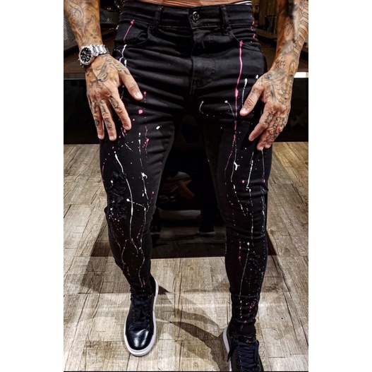 Calça Jeans Fino Jogger Hyper Moderna Estilo Hip Hop Bolso Lateral Elástica  Masculina